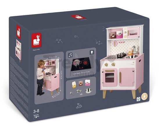 Drevená kuchynka Candy Chic Big Cooker Janod s retro dizajnom ružová 6 doplnkov J06554