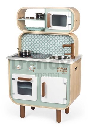 Drevená kuchynka Reverso Big Cooker Janod obojstranná s práčovňou 7 doplnkov J06594