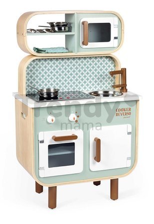Drevená kuchynka Reverso Big Cooker Janod obojstranná s práčovňou 7 doplnkov J06594