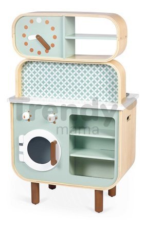 Drevená kuchynka Reverso Big Cooker Janod obojstranná s práčovňou 7 doplnkov J06594