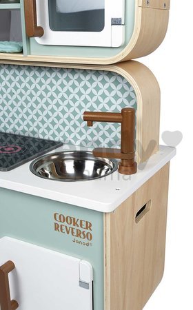 Drevená kuchynka Reverso Big Cooker Janod obojstranná s práčovňou 7 doplnkov J06594