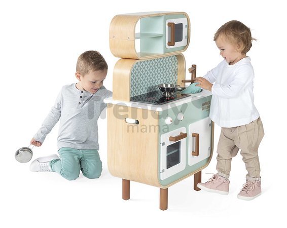 Drevená kuchynka Reverso Big Cooker Janod obojstranná s práčovňou 7 doplnkov J06594
