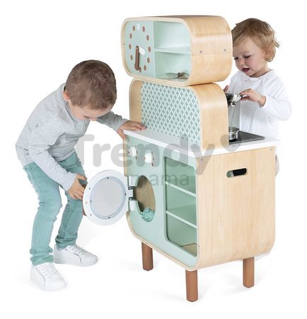Drevená kuchynka Reverso Big Cooker Janod obojstranná s práčovňou 7 doplnkov J06594