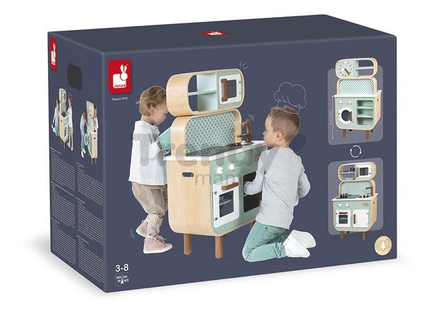 Drevená kuchynka Reverso Big Cooker Janod obojstranná s práčovňou 7 doplnkov J06594