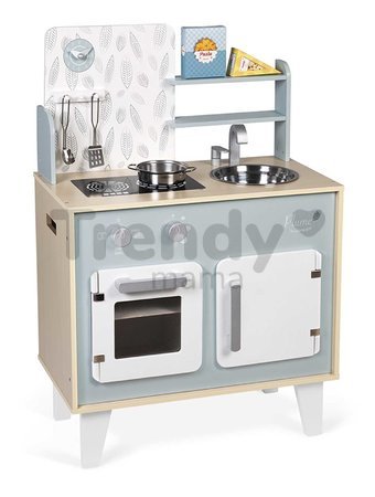 Drevená kuchynka Plume Cooker Janod s otočnými gombíkmi 5 doplnkov J06608