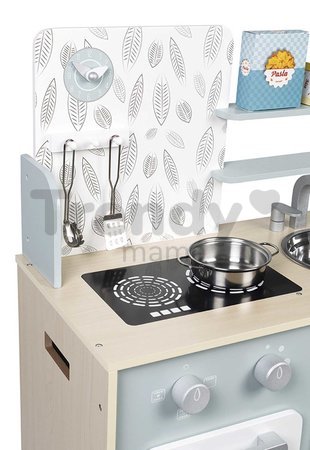 Drevená kuchynka Plume Cooker Janod s otočnými gombíkmi 5 doplnkov J06608