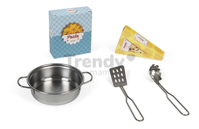 Drevená kuchynka Plume Cooker Janod s otočnými gombíkmi 5 doplnkov J06608