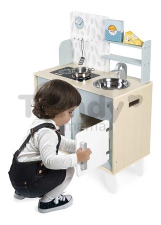 Drevená kuchynka Plume Cooker Janod s otočnými gombíkmi 5 doplnkov J06608