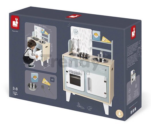Drevená kuchynka Plume Cooker Janod s otočnými gombíkmi 5 doplnkov J06608