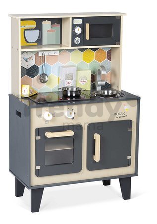 Drevená kuchynka Mozaic Big Cooker Janod s LED doskou a zvukovými efektmi 6 doplnkov J06609