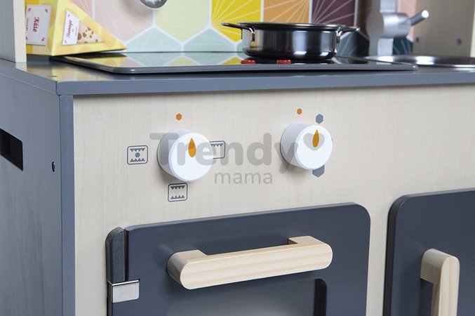 Drevená kuchynka Mozaic Big Cooker Janod s LED doskou a zvukovými efektmi 6 doplnkov J06609