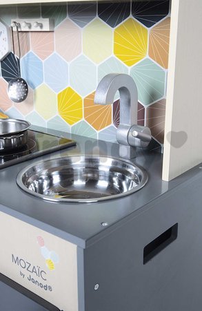 Drevená kuchynka Mozaic Big Cooker Janod s LED doskou a zvukovými efektmi 6 doplnkov J06609