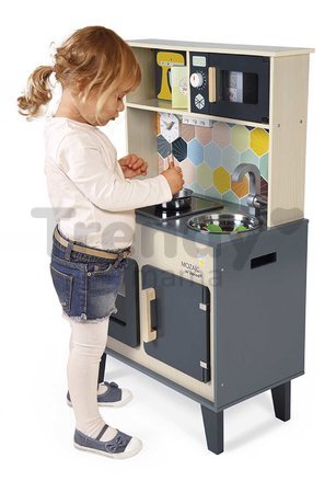 Drevená kuchynka Mozaic Big Cooker Janod s LED doskou a zvukovými efektmi 6 doplnkov J06609