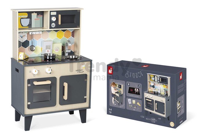 Drevená kuchynka Mozaic Big Cooker Janod s LED doskou a zvukovými efektmi 6 doplnkov J06609