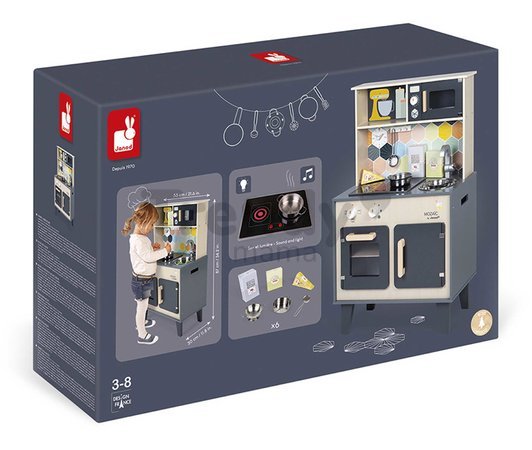 Drevená kuchynka Mozaic Big Cooker Janod s LED doskou a zvukovými efektmi 6 doplnkov J06609