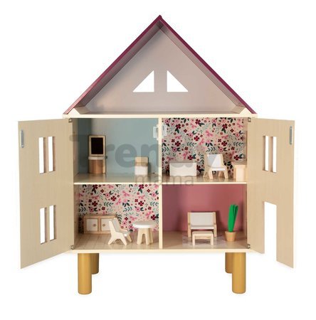 Drevený domček pre bábiky Twist Doll's House Janod 3-poschodový 11 doplnkov