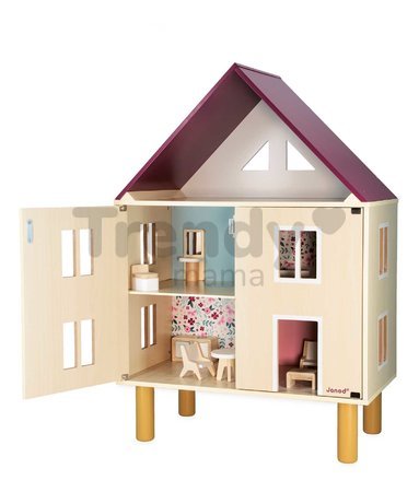 Drevený domček pre bábiky Twist Doll's House Janod 3-poschodový 11 doplnkov