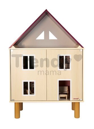 Drevený domček pre bábiky Twist Doll's House Janod 3-poschodový 11 doplnkov