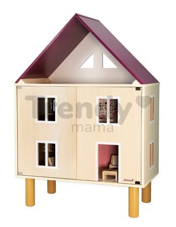 Drevený domček pre bábiky Twist Doll's House Janod 3-poschodový 11 doplnkov