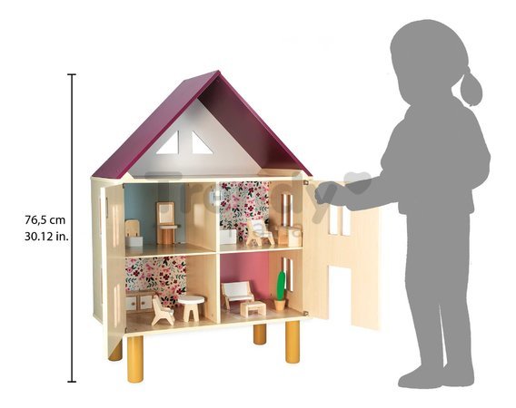Drevený domček pre bábiky Twist Doll's House Janod 3-poschodový 11 doplnkov