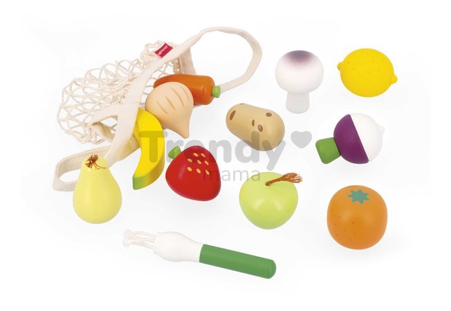 Drevená zelenina a ovocie v sieťke Fruits & Vegetables Net Shiny Grandma Janod 12 dielov J06639