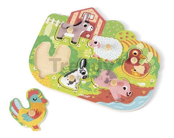 Drevené vkladacie puzzle s úchytom Farma Happy Farm Puzzle Janod 6 dielov od 18 mes J07096