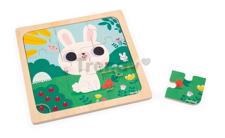 Drevené puzzle pre najmenších Trio Zvieratká Janod s predlohou 27 dielov od 18 mes J07113