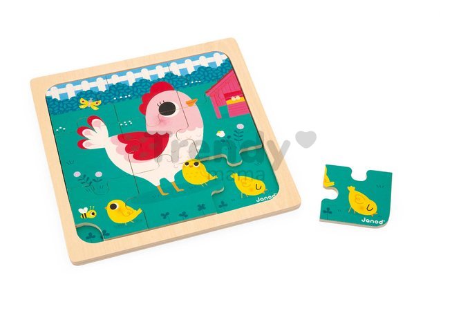 Drevené puzzle pre najmenších Trio Zvieratká Janod s predlohou 27 dielov od 18 mes J07113