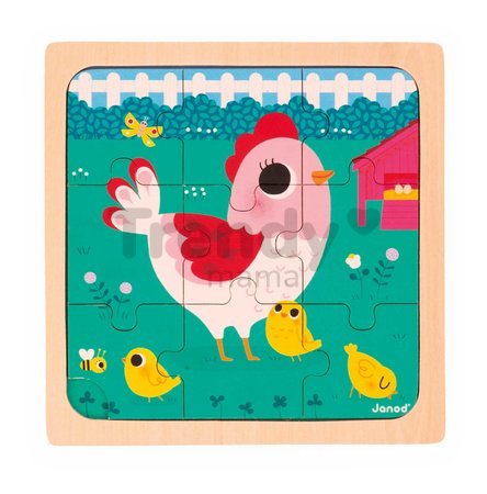 Drevené puzzle pre najmenších Trio Zvieratká Janod s predlohou 27 dielov od 18 mes J07113