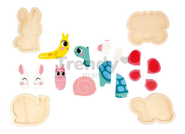 Drevené vkladacie puzzle 4v1 Záhrada Garden Progressive Puzzle Janod 2-3-4-5 dielov od 18 mes J07116
