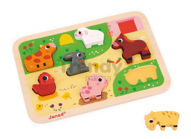 Drevené vkladacie puzzle pre najmenších Farma Chunky Puzzle Janod 7 dielov od 18 mes J07121