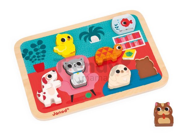 Drevené vkladacie puzzle pre najmenších Domáci miláčikovia Pets Chunky Puzzle Janod 7 dielov od 18 mes J07122