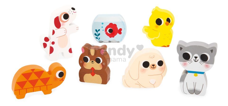 Drevené vkladacie puzzle pre najmenších Domáci miláčikovia Pets Chunky Puzzle Janod 7 dielov od 18 mes J07122
