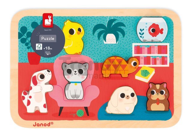 Drevené vkladacie puzzle pre najmenších Domáci miláčikovia Pets Chunky Puzzle Janod 7 dielov od 18 mes J07122