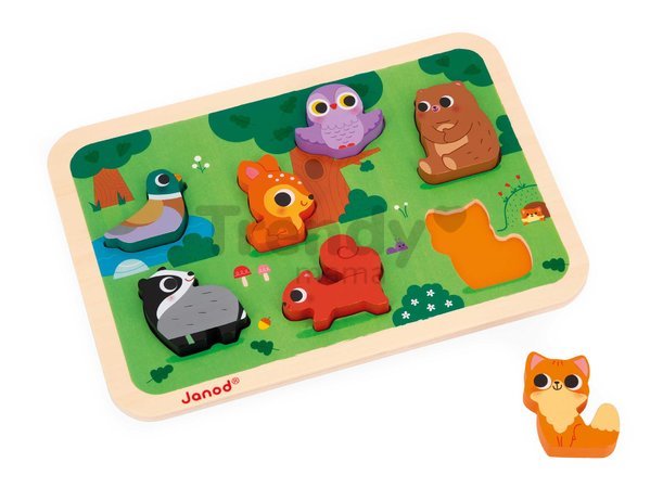 Drevené vkladacie puzzle pre najmenších Lesné zvieratká The Forest Chunky Puzzle Janod 7 dielov od 18 mes J07123