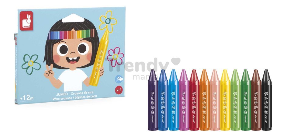 Trojhranné voskovky Wax Crayons Janod 12 farieb od 12 mes J07401