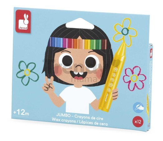 Trojhranné voskovky Wax Crayons Janod 12 farieb od 12 mes J07401
