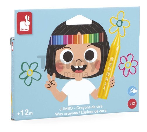 Trojhranné voskovky Wax Crayons Janod 12 farieb od 12 mes J07401