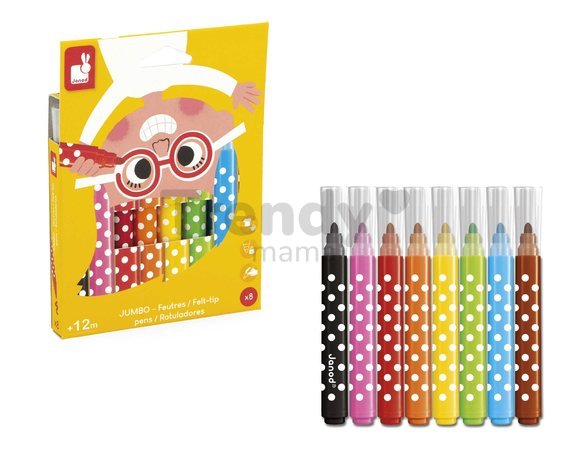 Prvé fixky Jumbo Felt-Tip Pens Janod 6 farieb od 12 mes J07402