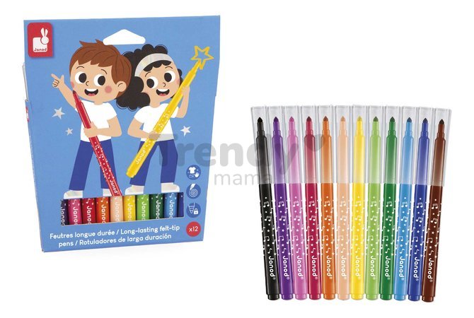 Fixky Long-Lasting Felt-Tip Pens Janod 12 farieb J07406