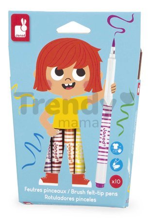 Fixky s mäkkým hrotom Brush Felt-tip Pens Janod 10 farieb J07411