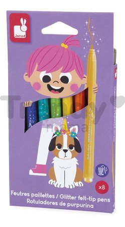 Fixky s trblietkami Glitter Felt-tip Pens Janod 8 farieb J07412