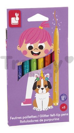 Fixky s trblietkami Glitter Felt-tip Pens Janod 8 farieb J07412