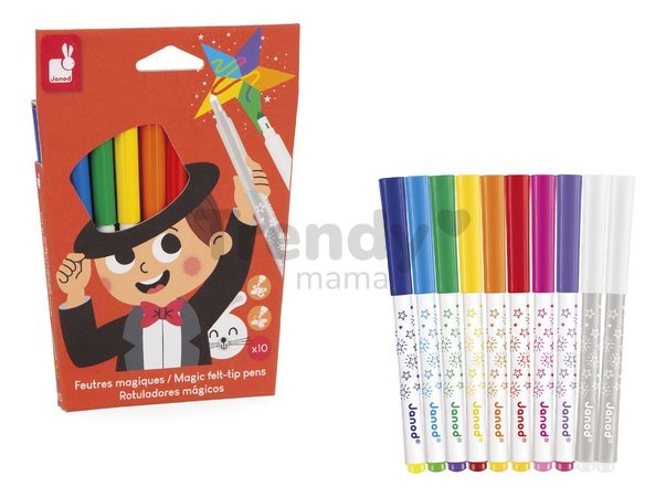 Magické fixky Magic Felt-tip Pens Janod prepisovacie 8 farieb a 2 prepisovače J07413