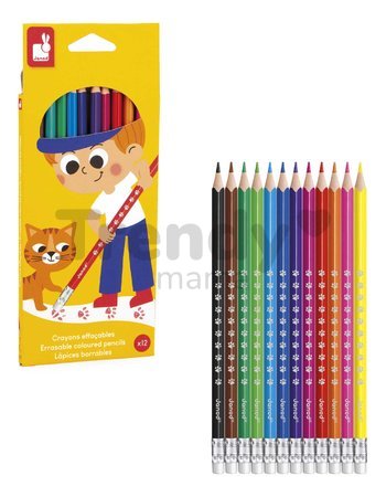 Farbičky s gumou Errasable Coloured Pencils Janod 12 farieb J07414