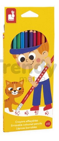 Farbičky s gumou Errasable Coloured Pencils Janod 12 farieb J07414