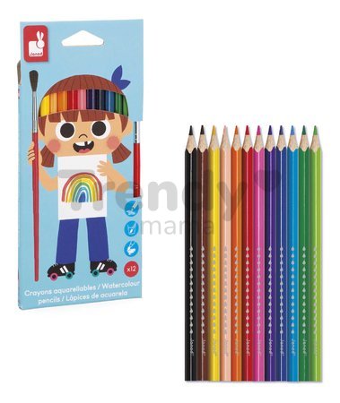 Akvarelové farebné ceruzky Watercolour Pencils Janod so štetcom 12 farieb J07415