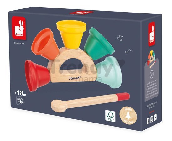 Drevený hudobný nástroj zvončeky Handbell Gioia Janod od 18 mes J07638
