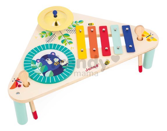 Drevený hudobný stolík Musical Table Gioia Janod xylofón bubon a činely od 12 mes J07655