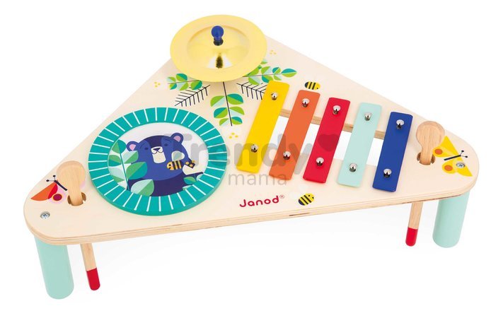 Drevený hudobný stolík Musical Table Gioia Janod xylofón bubon a činely od 12 mes J07655